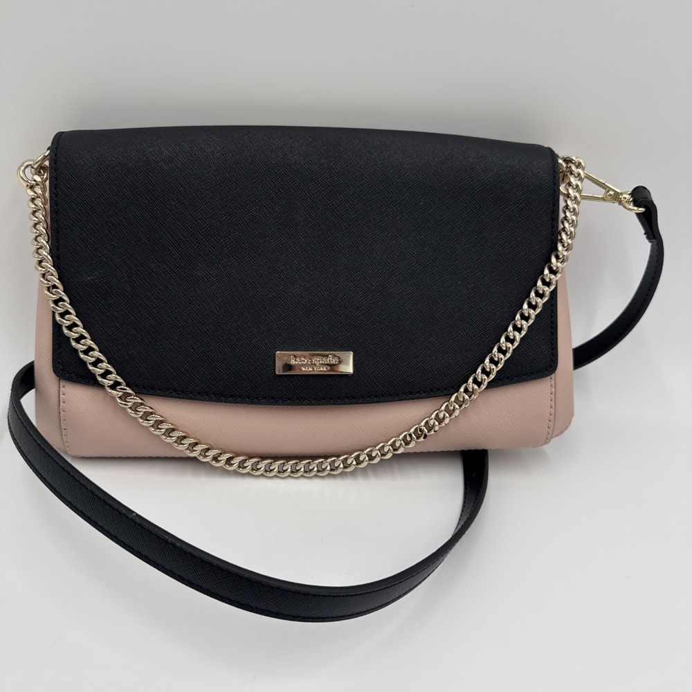 Kate Spade New York Blush & Black Leather Chain Strap Crossbody Saffiano S338 - Picture 1 of 7